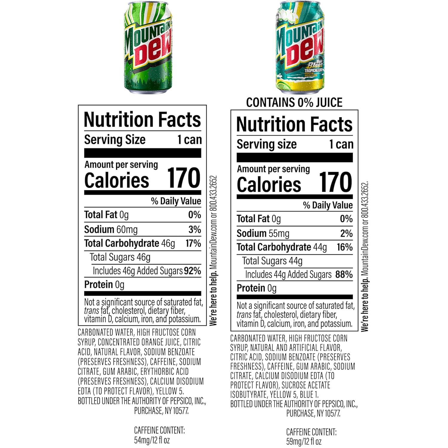 image:imageMountain Dew Soda 2 Flavor Baja Blast Variety Pack Baja Blast Original Dew 12 Fl Oz Cans Pack of 18
