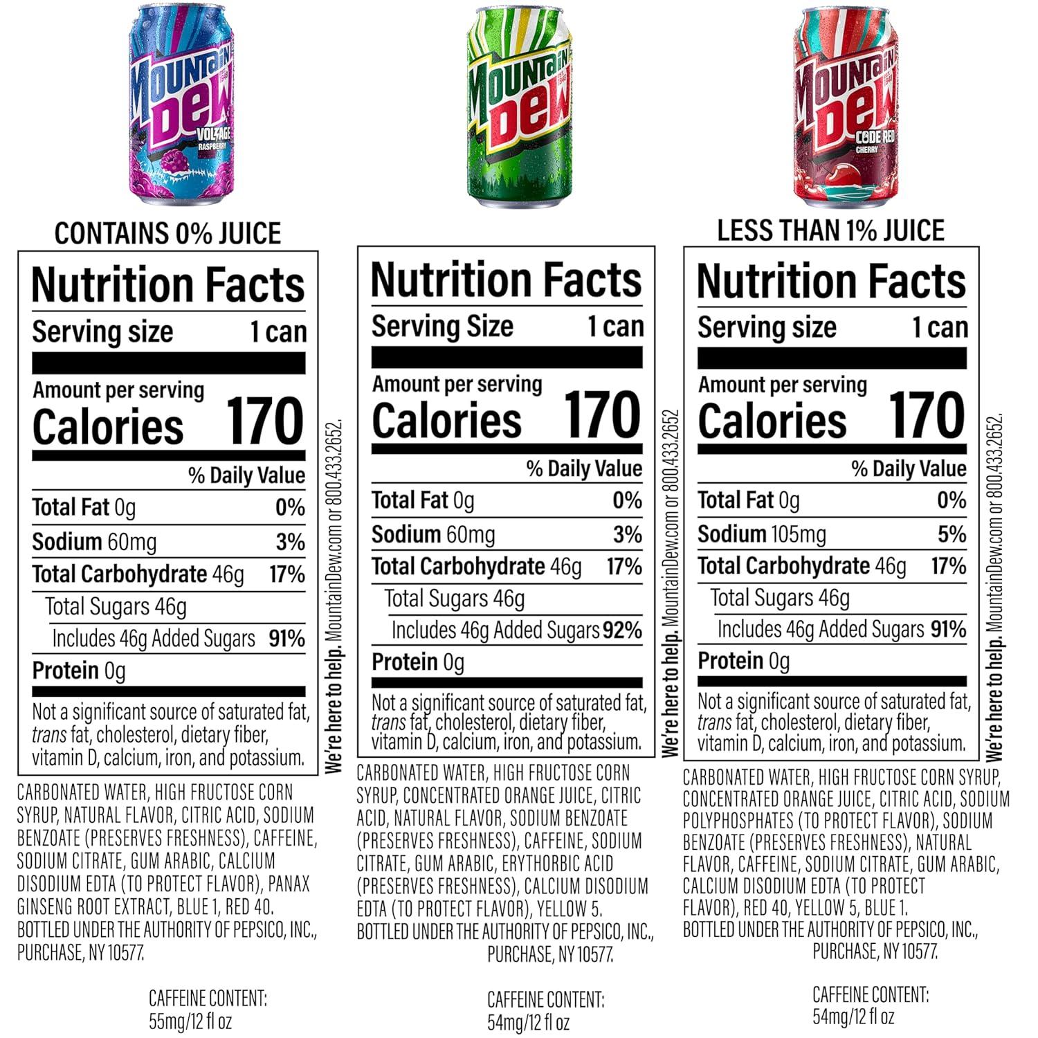 image:imageMountain Dew 3 Flavor Core Variety Pack Dew Code Red Voltage 12 Fl Oz Pack of 18Code Red Variety Pack