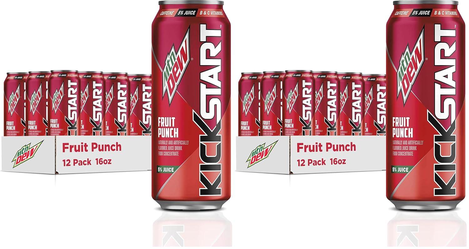 image:imageMountain Dew Kickstart Fruit Punch 92mg Caffeine Vitamins B amp C 80 Calories 5 Juice 16 fl oz 12 CountFruit Punch