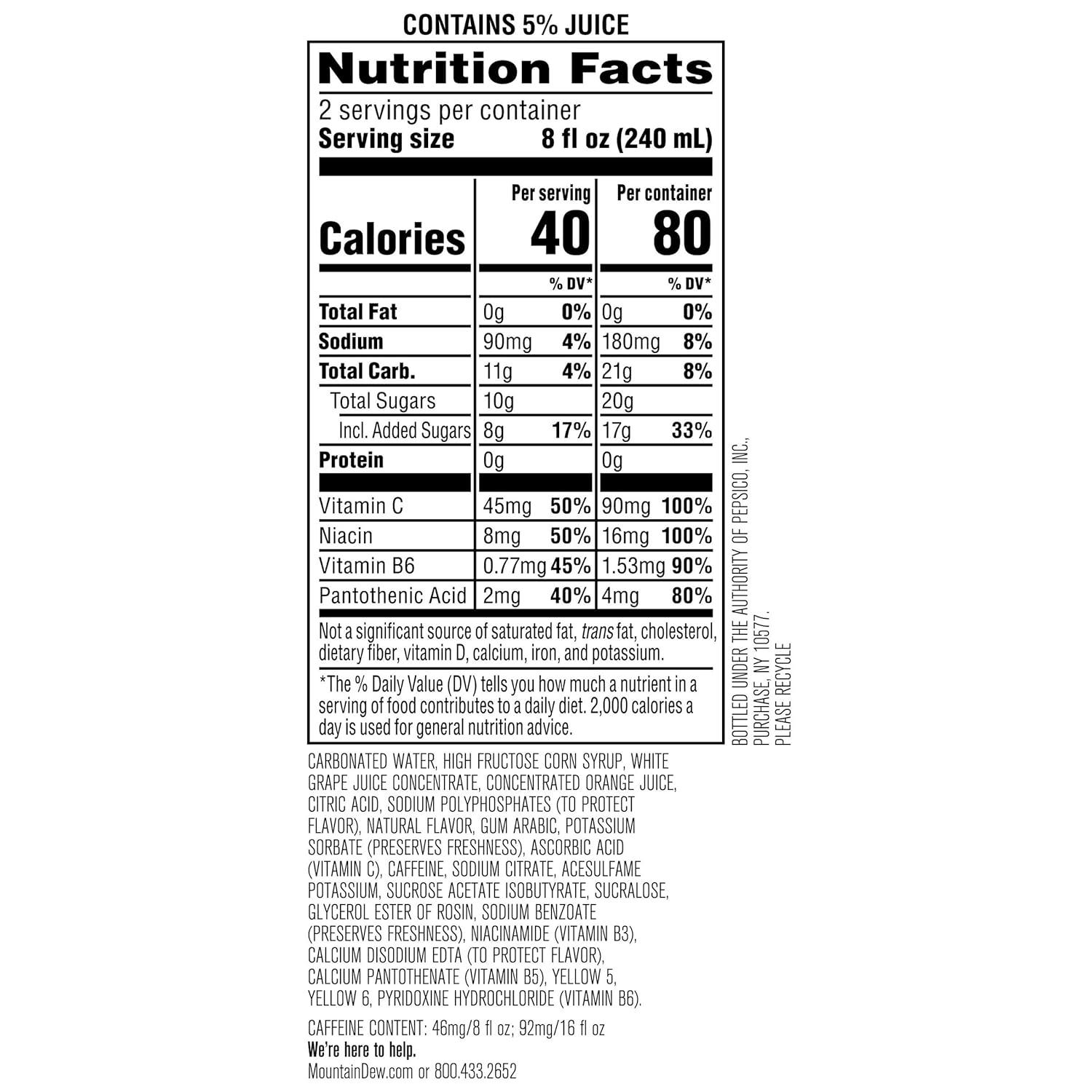 image:imageMountain Dew Kickstart Fruit Punch 92mg Caffeine Vitamins B amp C 80 Calories 5 Juice 16 fl oz 12 CountOrange Citrus