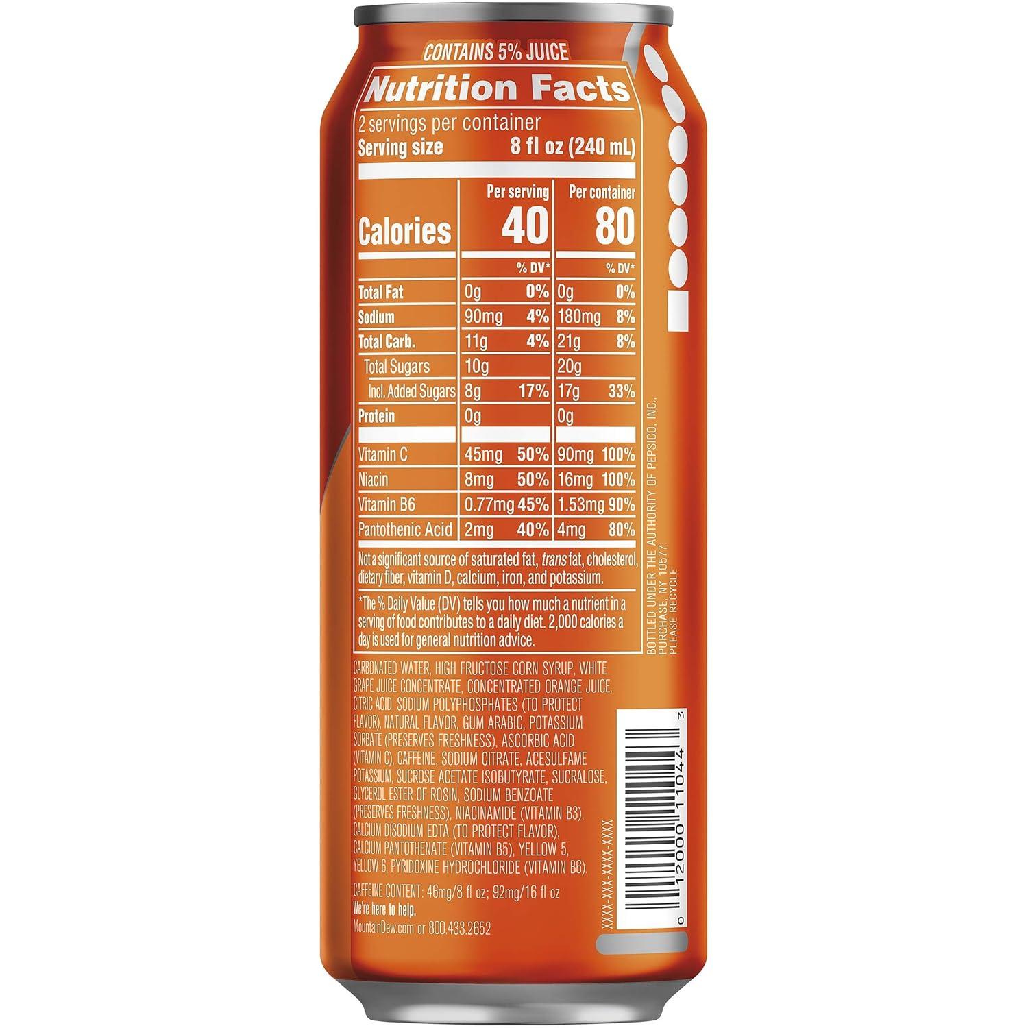 image:imageMountain Dew Kickstart Fruit Punch 92mg Caffeine Vitamins B amp C 80 Calories 5 Juice 16 fl oz 12 CountOrange Citrus