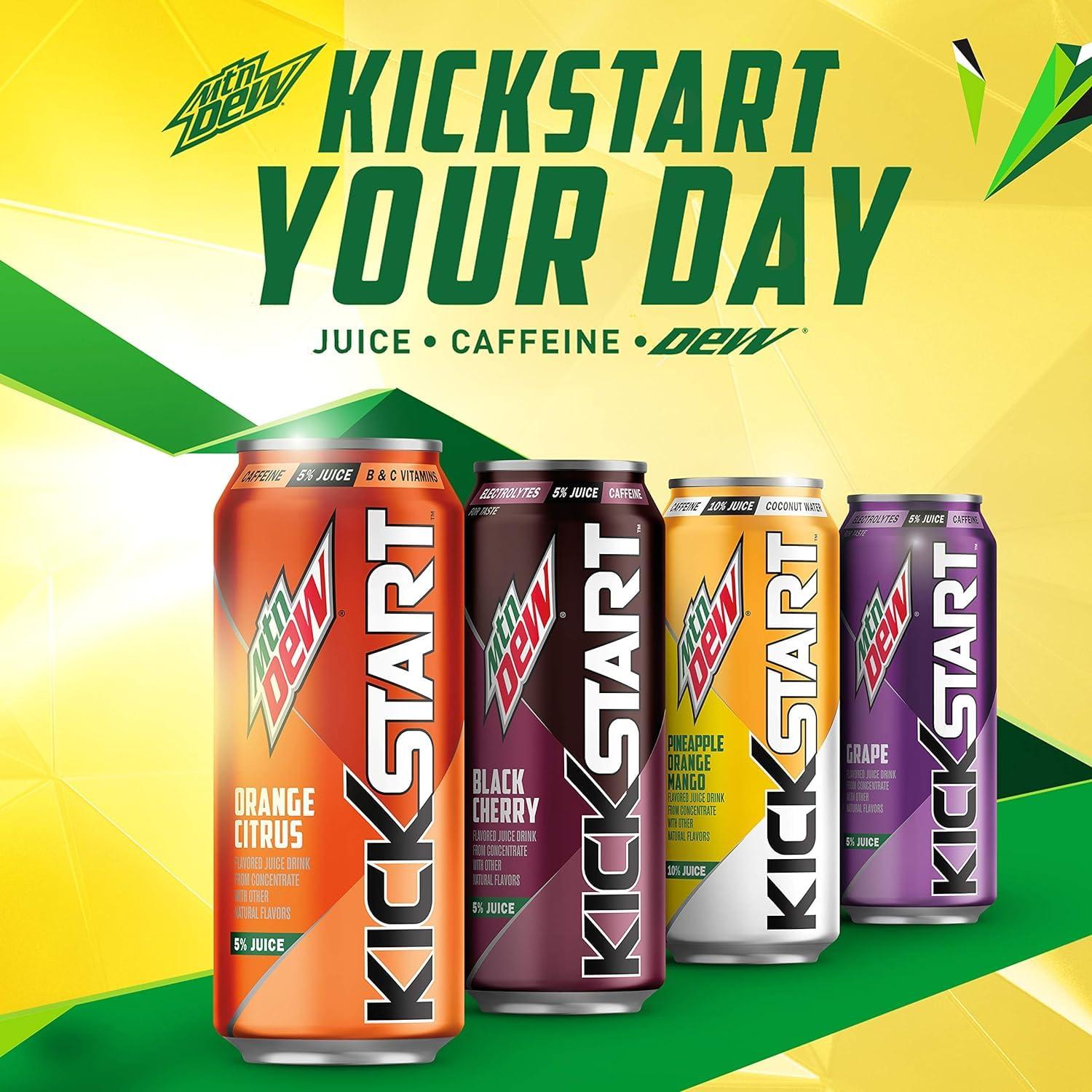 image:imageMountain Dew Kickstart Fruit Punch 92mg Caffeine Vitamins B amp C 80 Calories 5 Juice 16 fl oz 12 CountOrange Citrus