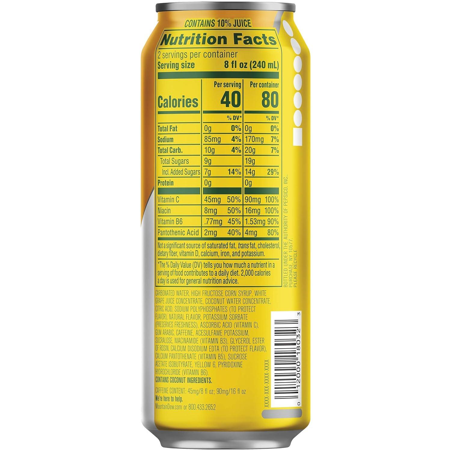 image:imageMountain Dew Kickstart Fruit Punch 92mg Caffeine Vitamins B amp C 80 Calories 5 Juice 16 fl oz 12 CountPineapple Orange Mango