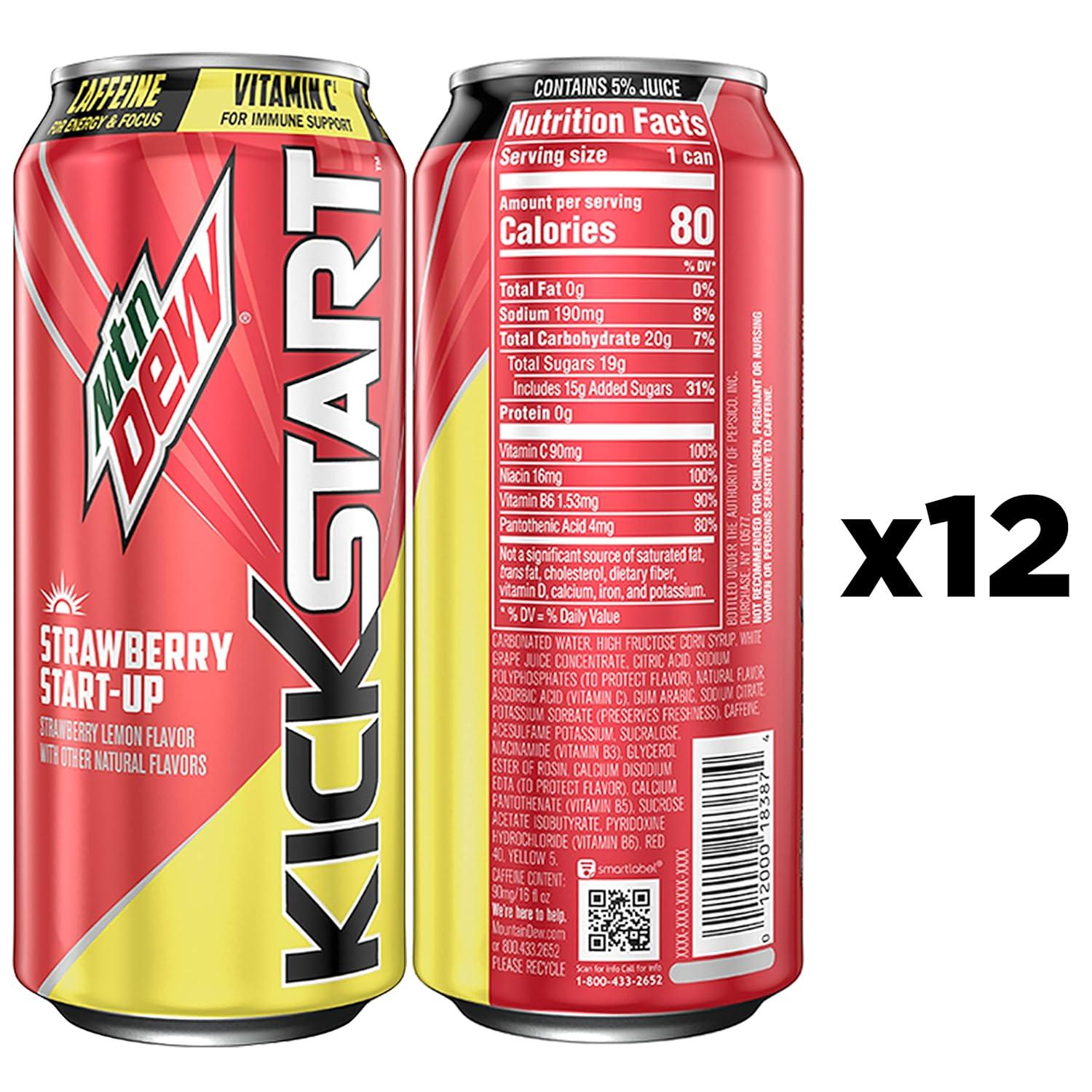 image:imageMountain Dew Kickstart Strawberry StartUp 16 Ounce Cans Pack of 12