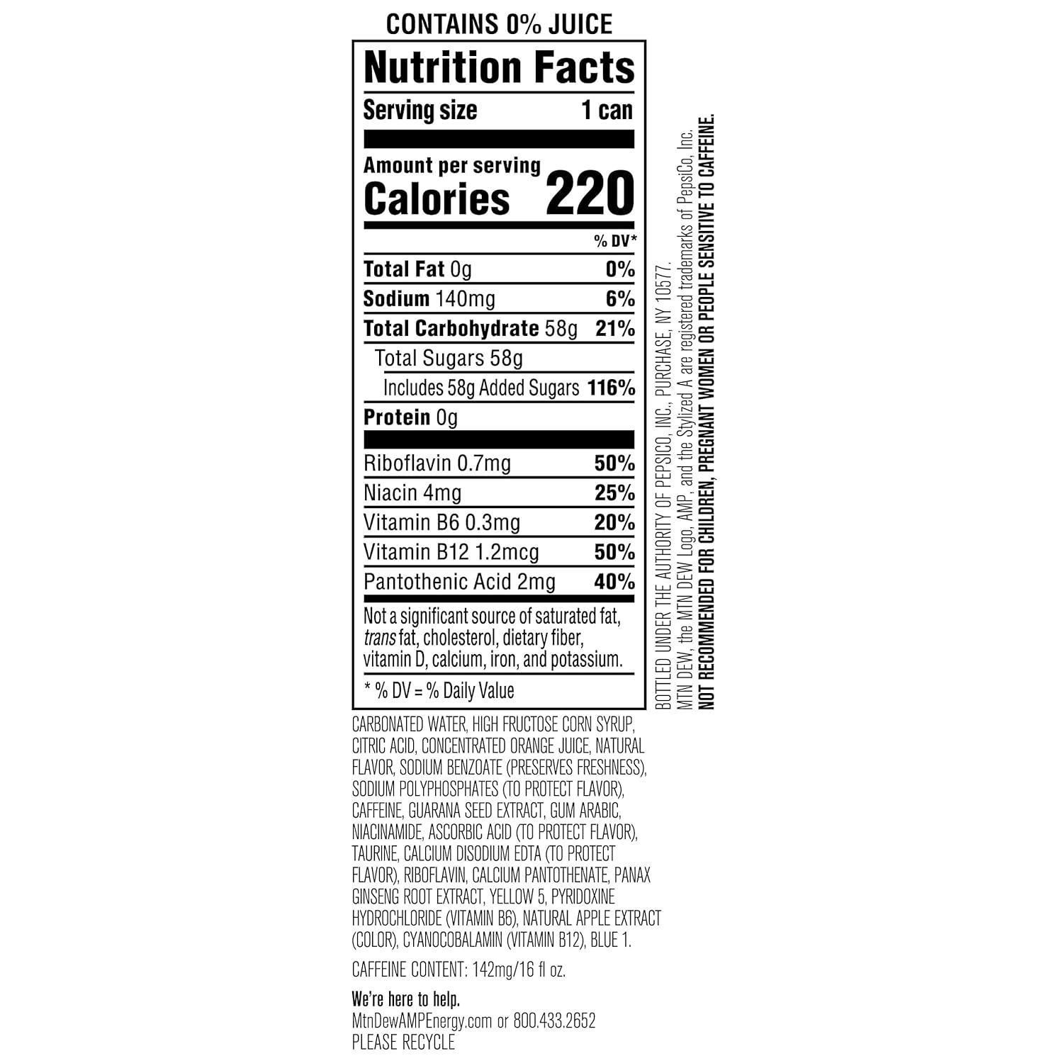 image:imageMtn Dew AMP Energy Original Energy Drink with Caffeine B Vitamins 16 fl oz cans 12 Pack16 Fl Oz Pack of 24