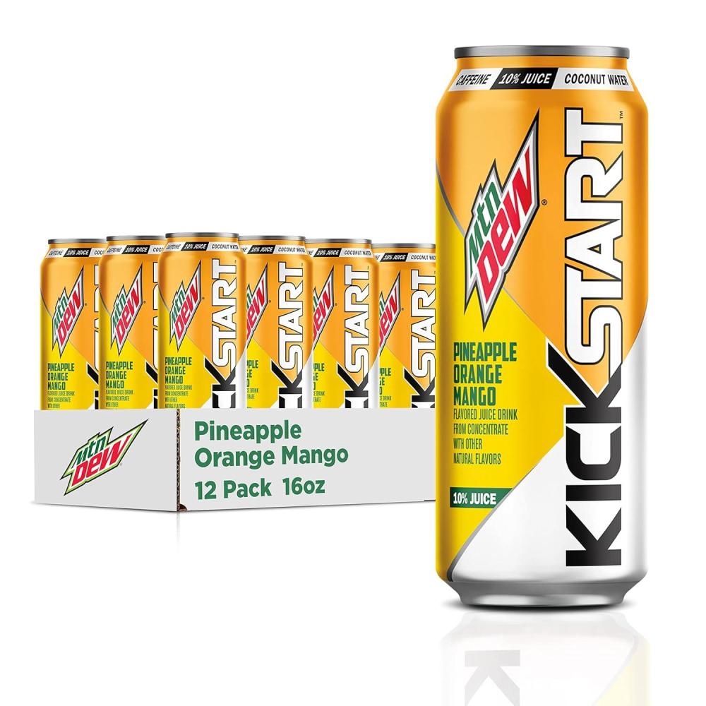 image:imageMountain Dew Kickstart Fruit Punch 92mg Caffeine Vitamins B amp C 80 Calories 5 Juice 16 fl oz 12 CountPineapple Orange Mango