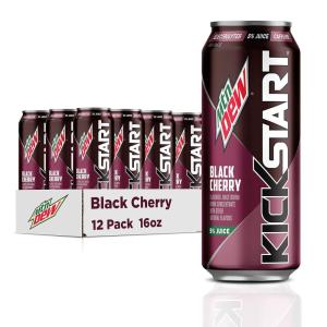 Mountain Dew Kickstart, Fruit Punch, 92mg Caffeine, Vitamins B & C, 80 Calories, 5% Juice, 16 fl oz (12 Count)(Black Cherry)