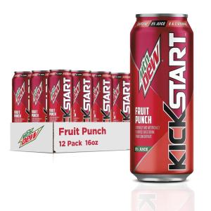 Mountain Dew Kickstart, Fruit Punch, 92mg Caffeine, Vitamins B & C, 80 Calories, 5% Juice, 16 fl oz (12 Count)(Fruit Punch)