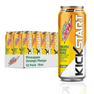 Mountain Dew Kickstart, Fruit Punch, 92mg Caffeine, Vitamins B & C, 80 Calories, 5% Juice, 16 fl oz (12 Count)(Pineapple Orange Mango)