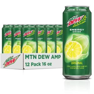 Mtn Dew AMP Energy, Original, Energy Drink with Caffeine, B Vitamins, 16 fl oz cans (12 Pack)(16 Fl Oz (Pack of 12))