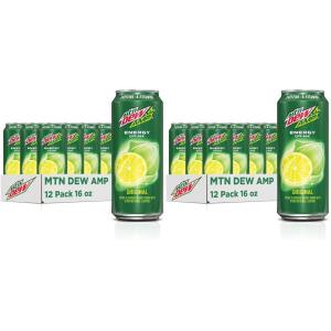 Mtn Dew AMP Energy, Original, Energy Drink with Caffeine, B Vitamins, 16 fl oz cans (12 Pack)(16 Fl Oz (Pack of 24))
