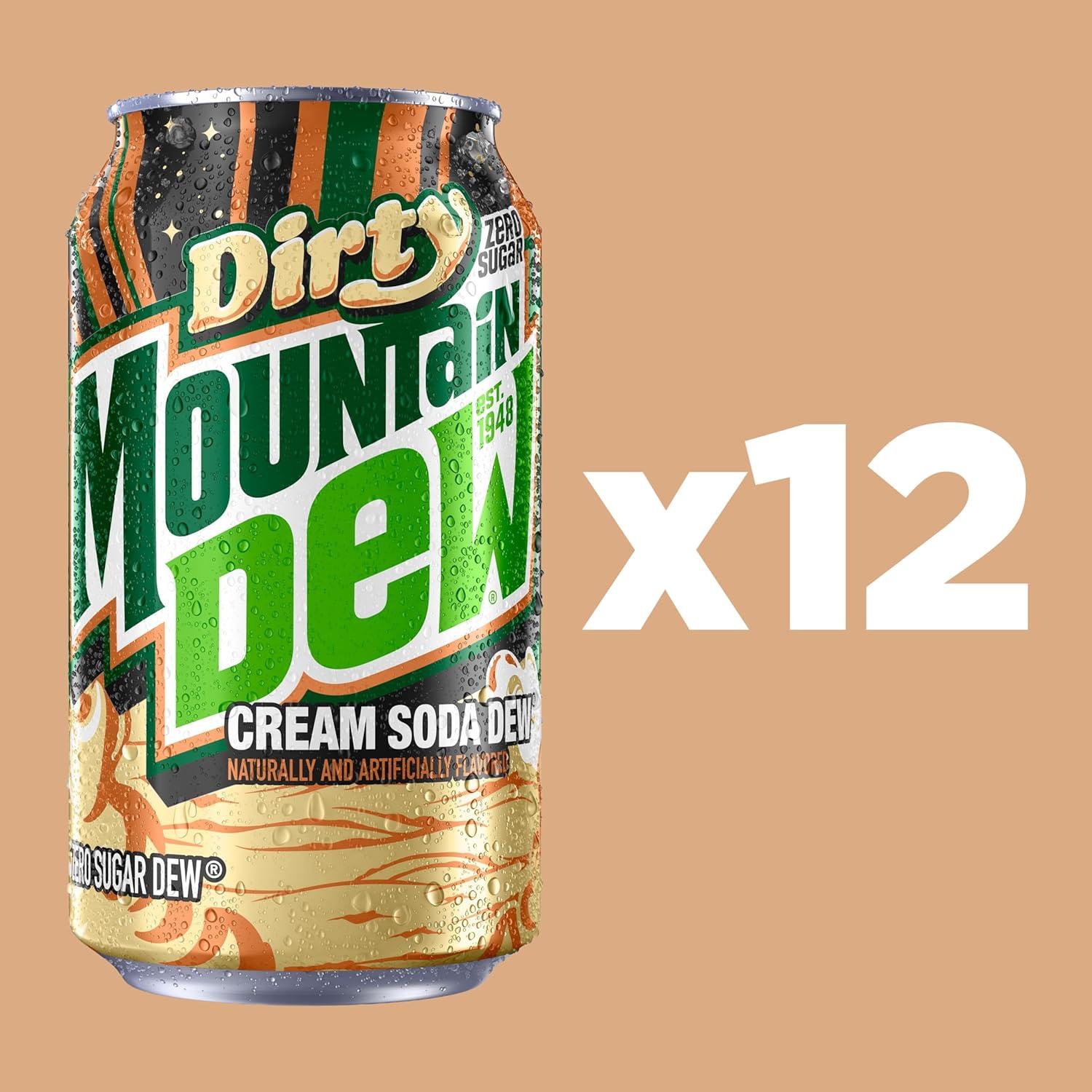 image:imageMountain Dew Zero Sugar Soda Pop Dirty Mountain Dew Cream Soda Dew 12 fl oz Cans 12 Pack Zero Calories Zero Sugar