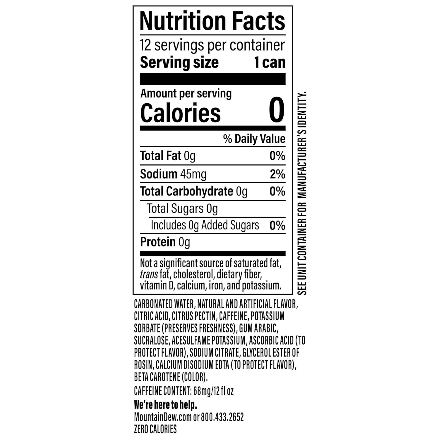 image:imageMountain Dew Zero Sugar Soda Pop Dirty Mountain Dew Cream Soda Dew 12 fl oz Cans 12 Pack Zero Calories Zero Sugar
